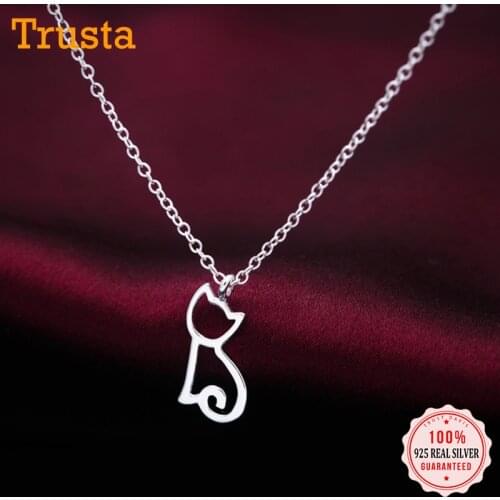 Trusta 2017 New Womens Fashion 925 Sterling Silver Jewelry Hollow Cat Pendant Short 41cm Necklace Cute Gift Girls Lady DS171