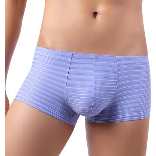 Men Boxers Sexy Low Waist U-Convex Panties Man Underwear Men Fashion Striped briefs Breathable Soft Nylon Boxershorts Underpants