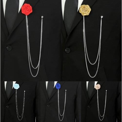 High-end Fabric Rose Flower Brooch Rhinestone Crystal Long Tassel Lapel Pins Mens Suit Shirt Badge Luxulry Jewelry Accessories