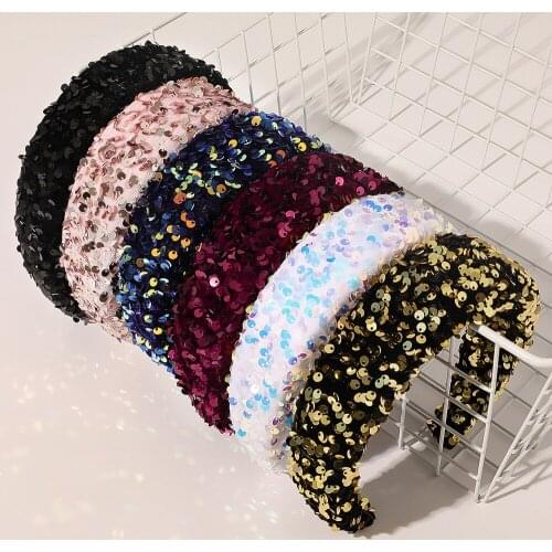 New Fashion Fish scale sequined sponge ball trendy wide-brimmed headband for Women Girl Hair Accessories Headwear