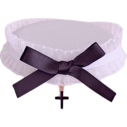 Y1UE Cute Girl Bowknot Collar Maid Girl Lolita Fan Necklace Japanese Lolita Necklace Clavicle Chain Lolita Choker Necklaces