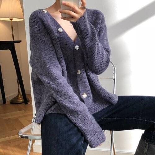 Women Sexy Sweater Button Decorated Cardigans Women Open Stitch Cardigans Knitted V-Neck Long Sleeve Spring