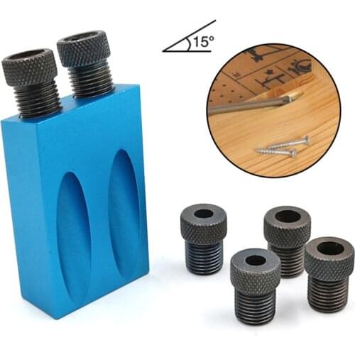 1 Set 15 Degree Angle Drill Guide Woodworking Oblique Hole Locator Drill Bit Pocket Hole Jig Kit Hole Puncher DIY Carpentry Tool