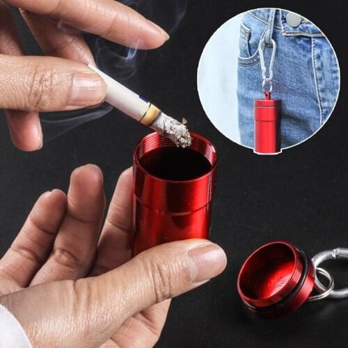 1Pcs Mini Cigarette Ashtray with Key Chain Smoking Accessories Stainless Steel Pocket Round Shaped Cigarette Supplies
