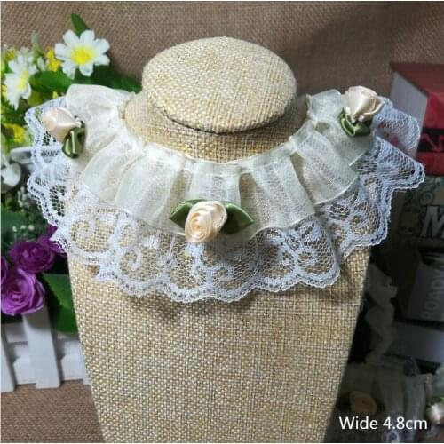 1Yards 3D Flower Fabric Lace Trim Beige Lace Fabric 4.8CM Lace Ribbon Dresses Lace Flowers Sewing Decorations For Clothes LX03