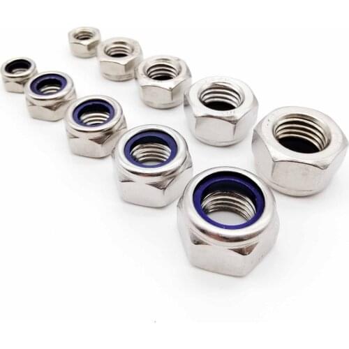 5/50pcs M2 M2.5 M3 M4 M5 M6 M8 M10 M12 M16 304 Stainless Steel Hex Hexagon Nylon Insert Lock Nut Self locking Nylock Nut Locknut