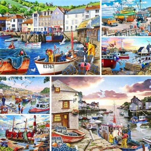 5D DIY Diamond Painting Landscape Sailboat Cross Stitch Kit Full Drill Embroidery Mosaic Art Picture of Rhinestones Decor Sale