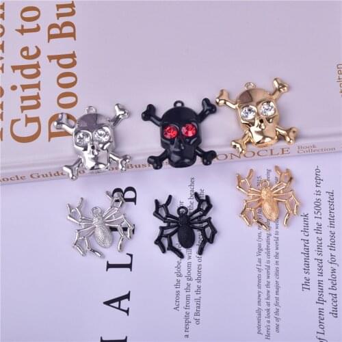 6pcs Big size Skeleton Skull Spide Metal Charms Earring Bracelet DIY Jewelry Making