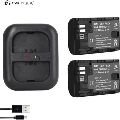 2Pcs LP-E6 LP E6 LPE6 2000mAh Palo Camera Battery + USB Dual Charger For Canon EOS 5DS 5D Mark II Mark III 6D 7D DSLR EOS 5DSR