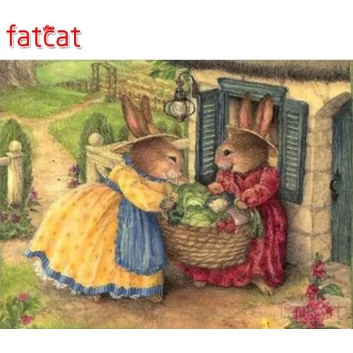 FATCAT 5d DIY Diamond Painting Sale Rabbit Diamond Embroidery Full Square Cross Stitch kit Mosaic Needlework Home Decor AE1253