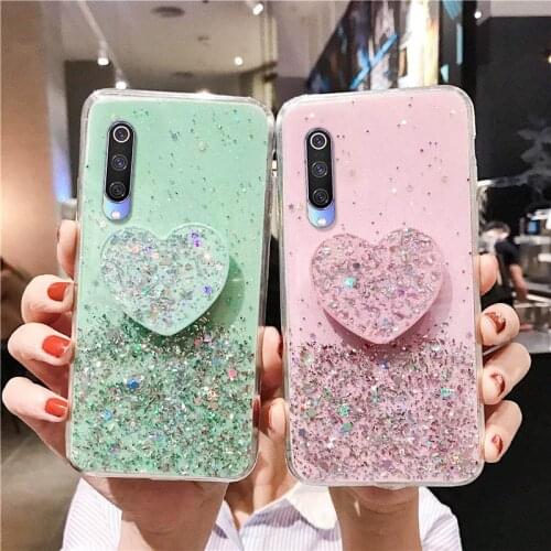 For Samsung A02 A02S Case Luxury Bling Glitter Heart Holder Phone Cover For Samsung A02S 6.5'' A 02S A 02 Soft Silicone Covers