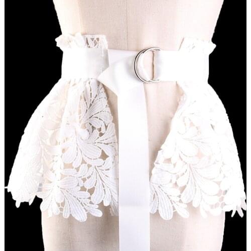 Black/White Lace Peplum Belt Wide Bukle Waistband Women Sexy Waist Skirt