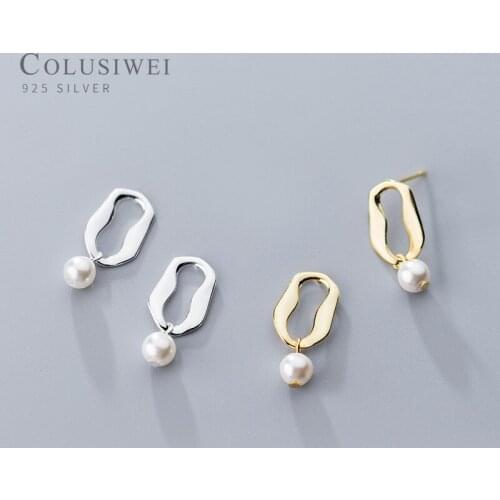 Colusiwei 925 Sterling Silver Minimalist Pearl Stud Earrings for Women Irregular Geometric Ear Pins Elegant Fine Jewelry Gift