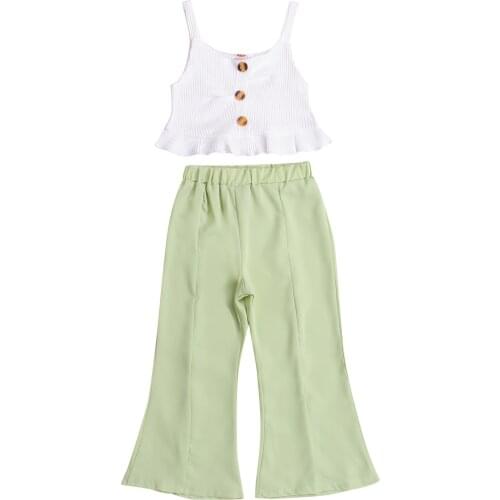 Baby Camisole + Wide Leg Pants Ruffle Decoration Single-breasted High Waist Version Summer Clothing