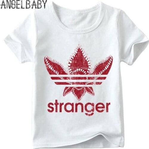 Children Stranger Things Funny T shirt Summer Kids Chompe Monster Badge Print Tops Baby Boys/Girls Casual T-shirt,ooo5165