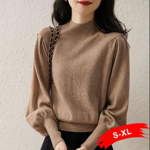 Elegant Soft Solid Turtleneck Knitted Sweaters Women Slim Lantern Sleeve Stretchy Pullover Vintage Pullover Vintage Y2k Sweater