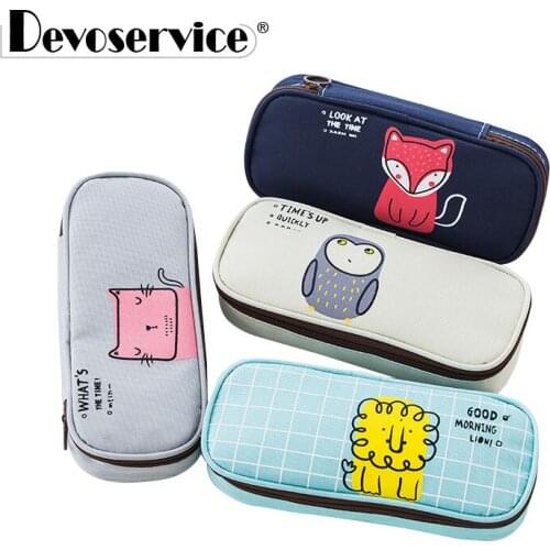New Good Morning Cute Cartoon Animal Canvas School Pencil Cases Stationery Pencilcase Kawaii Pen Bag Girl Pencil Case For School