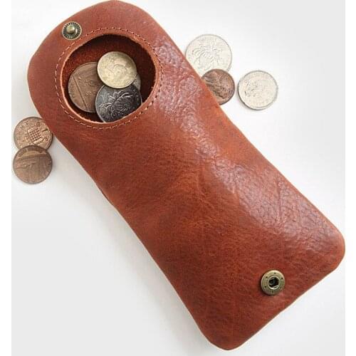 100% Genuine Leather Coin Purse For Woman Men Vintage Cowhide Mini Small Wallet Purses Pocket Case Money Storage Bag Holder Case