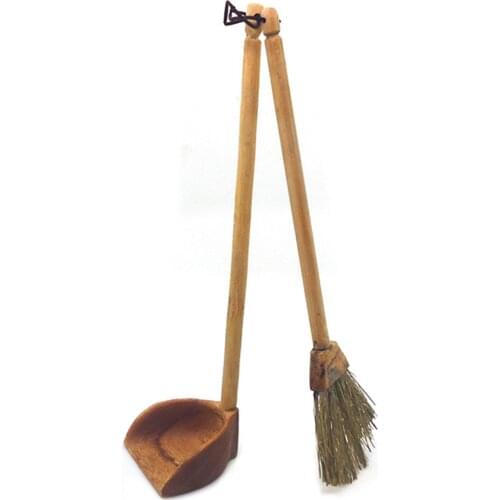 Miniature Unpainted Wooden Besom Dustpan Set for 1/6 1/12 Dollhouses Decoration