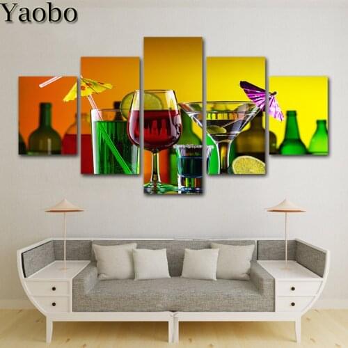 5D diy diamond painting 5 Pieces Cocktail cabinet Wine Party Embroidery Diamond mosaic cross stitch kit Restaurant art deco
