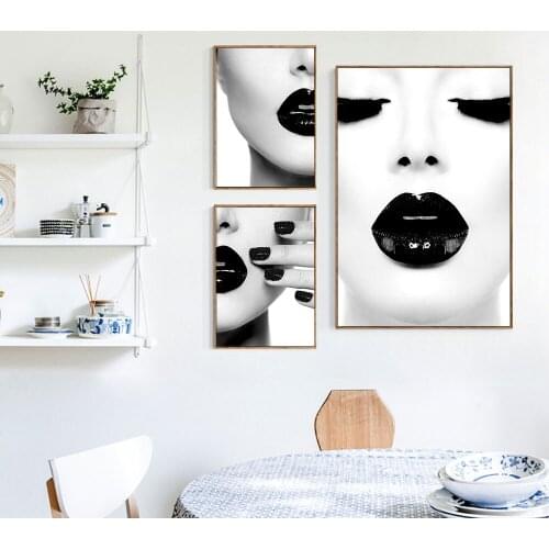 Black Lips and Eyelash Wall Art Nordic Poster Black White Minimalist Canvas Print Painting Modern Home Decor Unframed