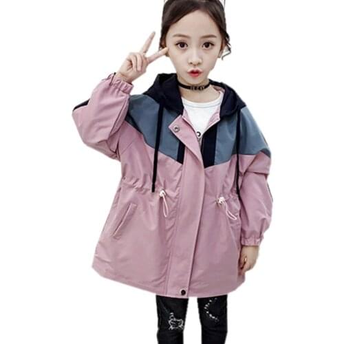 New Arrivals Children Girls Patchwork Trench Coat Hoodie Jacket Vintage Kids Autumn Windbreaker Jacket for Girl Elegant Clothing