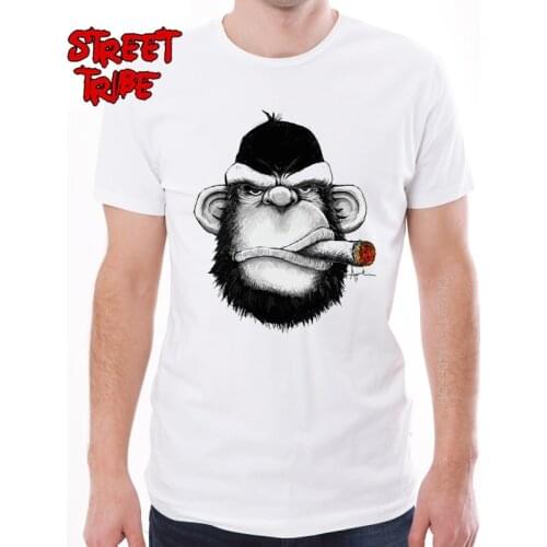 New Arrivals Men T-Shirt Fashion Cigar Monkey Printed t Shirt Cotton O-Neck Tops Funny Animal Tee