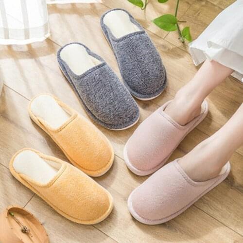 Autumn and winter new home slippers indoor knit household floor non-slip silent warm cotton slippers