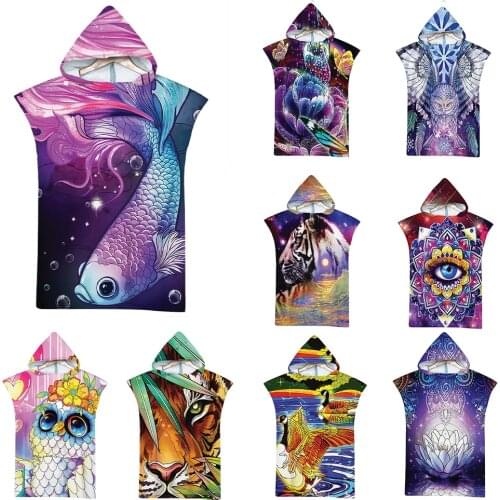 Microfiber Quick Dry Large Beach Bath Towel Hooded Cloak Wetsuit Adult Child Parent-Child Changing Poncho Bathrobe For Swim Surf