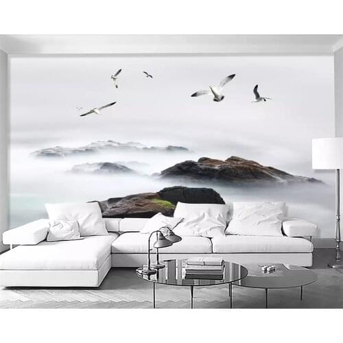 Beibehang Custom wallpaper modern minimalism fresh coast birds beautiful landscape painting TV background walls 3d wallpaper