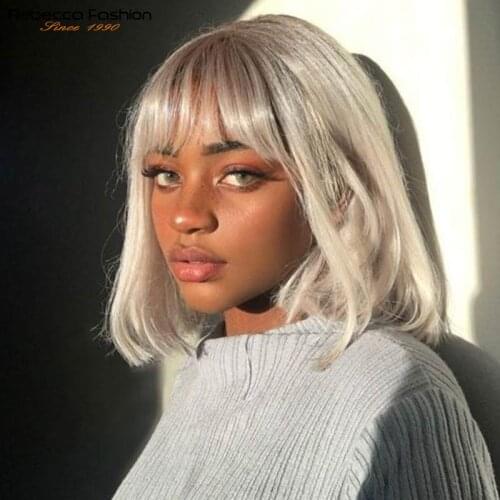 Rebecca Straight Bob Human Hair Wigs With Bang Brazilian Remy Human Hair Bob Wig With Bangs Full Mechanism Made Wigs Human Hair