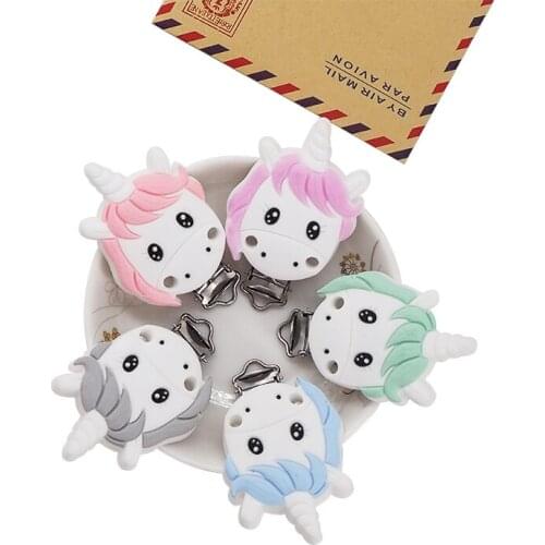 Chenkai 50PCS BPA Free DIY Silicone Unicorn Teether Clip Baby Animal Pacifier Dummy Nursing Soother Sensory Toy Gift Accessories
