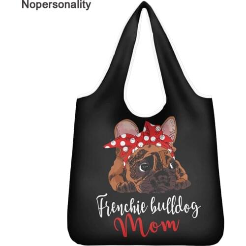 Nopersonality Black French Bulldog Horse Print Shopping Bags Reusable Folding Shopper Tote Bag Eco Large Grocery Bag Handbags