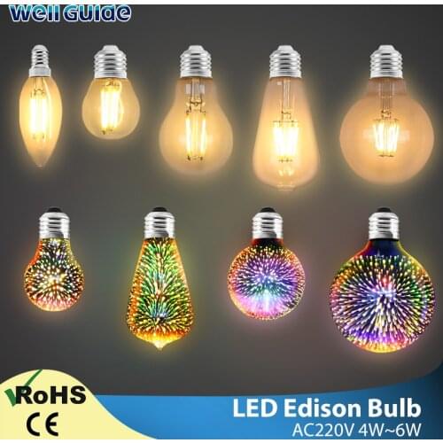 LED Edison Bulb E27 ST64 E14 Ampoule Retro LED Edison Filament Lights 220V LED Edison E27 Candle Lights Vintage Edison Lampara