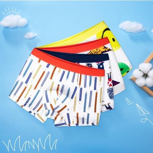 4pcs/pack Boys Underwear Cute Dinosaur Print Shorts Panties Cotton Underwear Kids Boys Cartoon Teenage Striped Boxers 4-16Y NEW