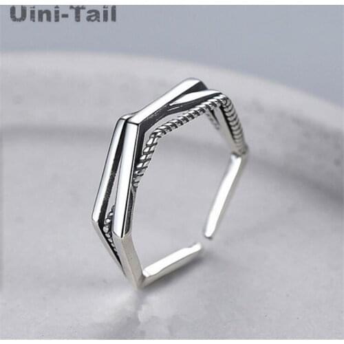 Uini Tail new design hot sale 925 sterling silver retro and old winding twist open ring fashion multi-layer cross line ring