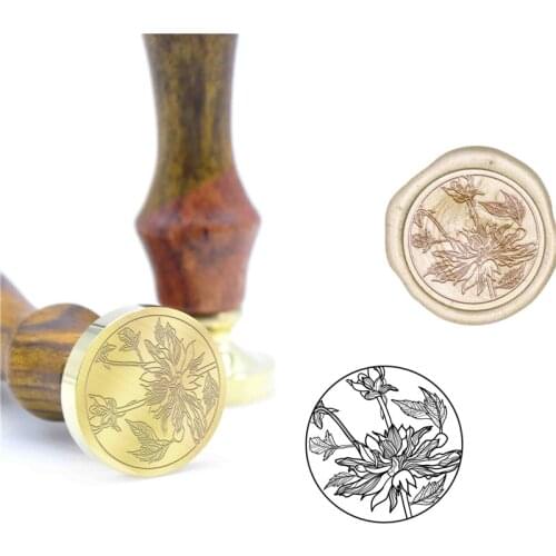 Lotus Flower Pattern Wax Seal Stamp B48 Custom Initial Stamp Wood Handle DIY Ancient Seal Retro Stamp Metal