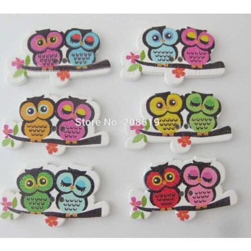 WBNAAL two Owls buttons wood 100pcs mix 21MM*35MM DIY scrapbooking accessories