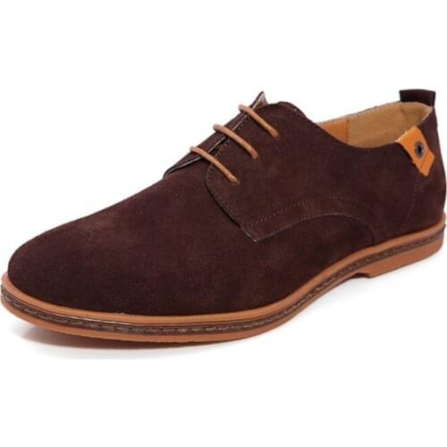 Suede Men Leather Shoes Solid Lace-up Big Size 38-48 Casual Shoes Mens Flats Comfortable Dress Shoes Male Soft Footwear
