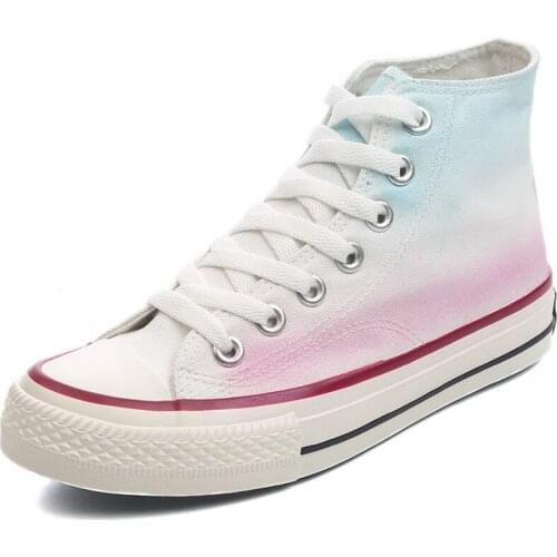 2019 High Top Women Fashion Canvas Casual Shoes Gradient Sneakers Breathable Flat Driving Vulcanize Students Walking Shoes F3-55
