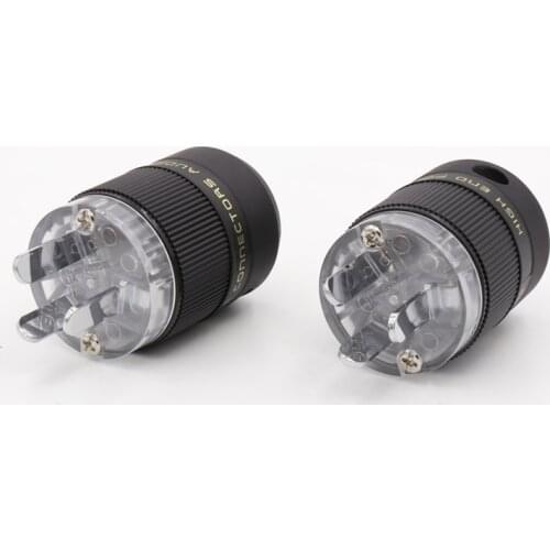 2pcs Transparent Rhodium AU Mains Power Plug Male Copper Connector Cable Cord 3 Pin HiFi