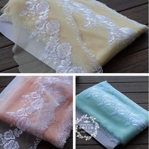2 Yards Sweet Lace Mesh Flower Embroidery Lace Fabric 18cm Very Beautiful Embroidered Lace Trimming