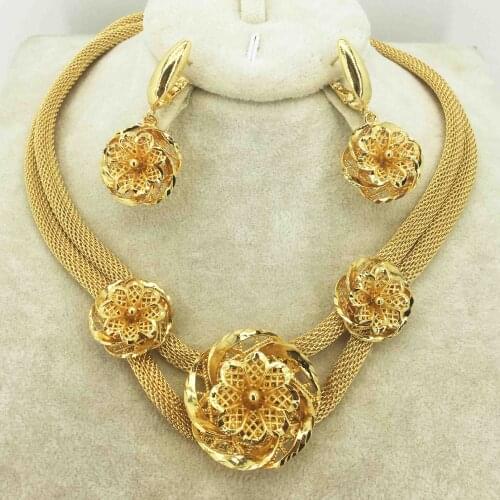 2019 Bridal Gift Nigerian Wedding African Beads Jewelry Set Brand Woman Fashion Dubai Gold Color Jewelry Set Wholesale Design