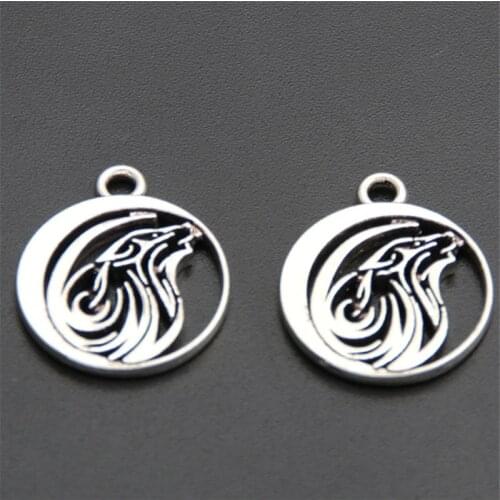 20pcs Silver Color Wolf Charm Round Shaped Pendants Jewelry Making Finding A2606