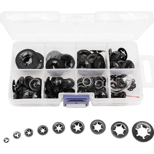 260Pcs M2-M12 Tooth Starlock Push on Locking Washers Speed Clips Fasteners Assortment Quick Speed Locking Washers