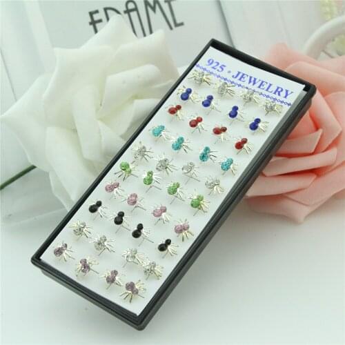 40ps/combo Free shipping jewelry earring The crystal that mix colour dragonfly women silver earrings Dragonfly silver earrings