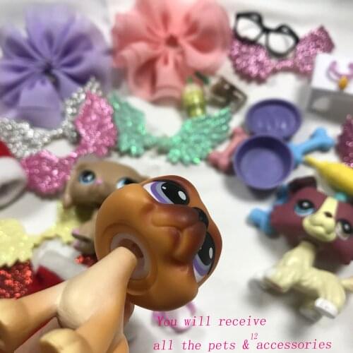 Pet Shop Accessories 12pcs (1 Set) Random Drinks Collars Glasses wings Bowl Bows fit Figures Toy(3 toys included
