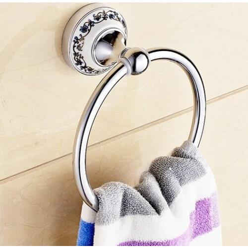 Free Shipping Wholesale and Retail Towel Ring With Porcelain Bathroom Accessory Chrome Towel Holder Wall Mounted Towel Rack