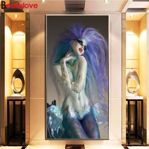 Large diy diamond painting mermaid diamond embroidery full square mosaic diamond painting cross stitch living room decoration