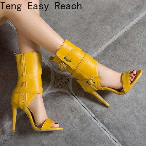Sexy Open Toe Summer Shoes Ankle Boots For Women 2021 Fashion Buckle High Heels Sandals Women Red White Party Wedding Shoes Lady
